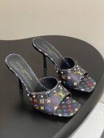 25Ss春夏新款Louis Vuiteeon Lv X Tm 9Am凉拖老花牛仔布拖鞋 小红书爆款小猫跟经典老花蝴蝶结拖鞋 路易威登×村上隆白彩联名全幅Mono