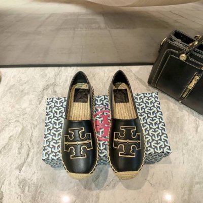 橙子出厂价P Tory Burch 夏季新款 Tb草编渔夫鞋 一脚蹬乐福鞋 码数：35-41