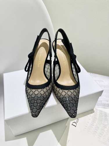 工厂价P J'ADIOR织带女鞋 Dior 迪奥 2024春夏走秀新款水晶鞋 bling...bling... CD明星同款水钻蝴蝶结方头字母logo刺绣高跟凉