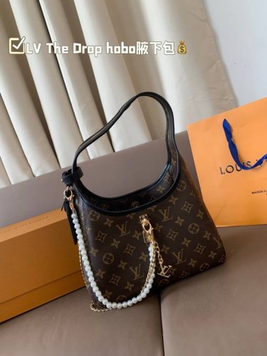 配皮 动态芯片 全套包装尺寸26*16 Lv The Drop Hobo老花腋下包 简约时髦 气质高雅