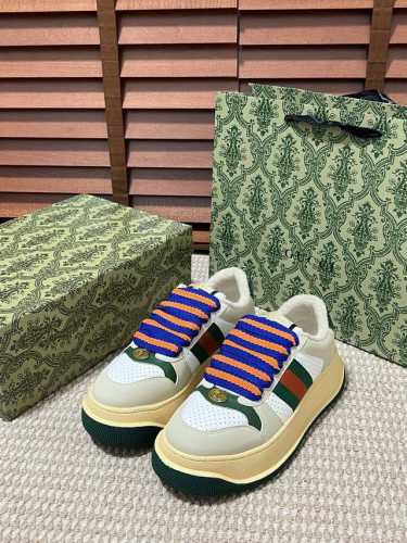 橙子出厂价 Gucci 古驰最新款胖嘟嘟厚底脏脏鞋~~情侣款休闲鞋，6cm增高鞋~~ 运动鞋板鞋 复古小脏鞋，鞋面擦色牛皮拼接经典双G布面料，毛巾布里细腻吸汗透