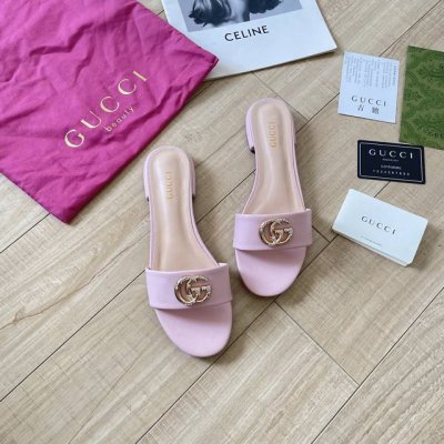 橙子出厂价p gucci 古驰 夏季新款 水钻双G扣平底拖鞋 一字拖 休闲凉拖 码数 35-41