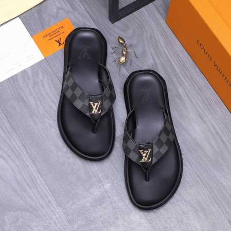 商品商标：Louis Vuitton 路易威登 人字拖鞋 正码码数: 38-44 45.46定做不退换 商品材料：精选格纹牛皮鞋面 仿皮内里 原版大底 - 点击图像关闭