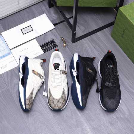 商品商标：Gucci 古驰 休闲鞋 正码码数 38-44 商品材料：精选牛皮拼接网鞋面 网布内里 橡胶大底 - 点击图像关闭