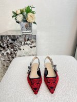 橙子出厂价p 迪奥 Dior 春夏最新色 J'adior 织带后空凉鞋 jardin D Hiver 提花刺绣字母Logo蝴蝶结拼色蕾丝高跟鞋女鞋 跟高 平底