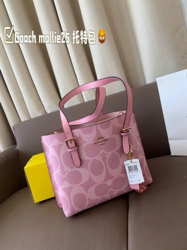 柔雾粉 Coach Mollie25 托特包 蔻驰Coach代工厂p最新购物袋 出货顶级品质亮泽五金Logo 炒鸡火实用的款式 多用款内衬Logo时尚百搭款式