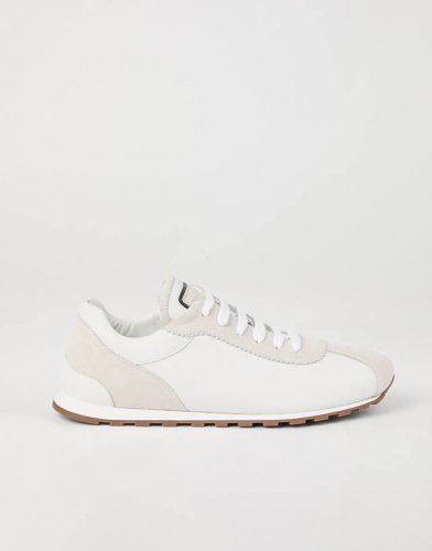 bc礼物早春新品]Brunello Cucinelli 女士小牛皮拼接休闲运动鞋 舒适百搭 装饰镶珠运动鞋 鞋面：一比一复刻高丝光、牛皮拼接特殊材料 搭配五金链