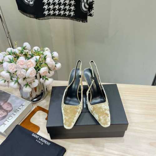 独家新款 SAIN* LAURENT 圣罗兰YSL 铁头绑带马蹄跟高跟凉鞋经典logo字母设计，上脚超美，原版1:1开模，官网同步 面料：进口丝绒 内里：进口羊
