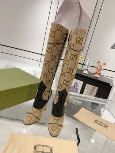 Gucci 23ss 秋冬高跟长靴专柜购买原版一比一打造 双G印花图案拼接牛皮面 真皮大底 跟高10.5cm 码数:35-41 40.41定做不退换