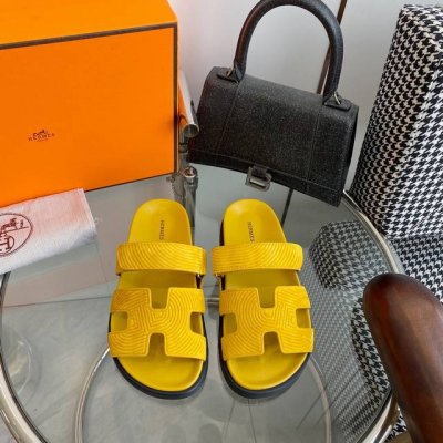 男码+10 hermes 爱马仕H家Chypre系列 魔术贴二舅拖鞋 顶级品质 鞋面 进口头层丝绸牛皮 手掌纹牛皮 山羊皮 垫脚混种羊皮 原版开模大底 女码35