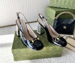 Gucci古奇2024年新款 GG马衔扣彩钻粗跟凉鞋 牛漆皮 真皮底 跟高:9.5cm 和5.5cm 正码:35-39订做34.40.41.