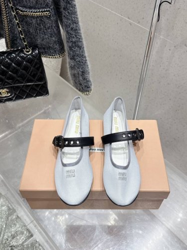 出厂 Miu Miu 镂空编织芭蕾鞋单鞋缪缪女士一字带装饰网纱面芭蕾舞平底鞋 Miu Mi*2025春夏芭蕾网纱平底玛丽珍乐福鞋平底Zp开发 原版秒杀市面版本