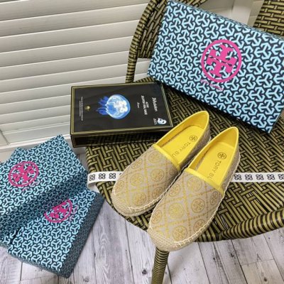 橙子出厂价p tory Burch 夏季新款 Tb草编渔夫鞋 一脚蹬乐福鞋 码数 35-41