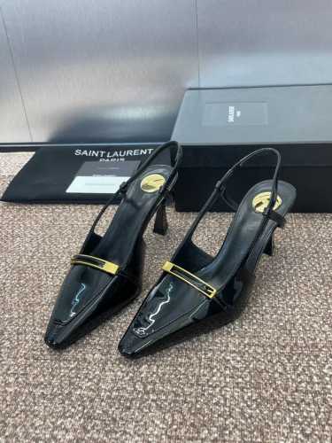 工厂p价p Saint Laurent paris 圣罗兰2025春夏新款高跟女鞋 Ysl字母Logo五金扣明星同款方头后空凉鞋 材质:鞋面进口牛漆皮+水染羊皮