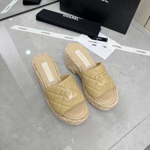 CHANE 香奈儿 25新款草编麻绳厚底拖鞋面料：羊皮 布内里：羊皮大底：原版大底 厚7.5cm 码数： 35-40