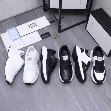 商品商标：Gucci 古驰 休闲男鞋 正码码数: 38-44 商品材料：精选牛皮拼接压纹鞋面 羊皮内里 橡胶大底 - 点击图像关闭