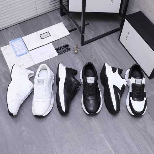 商品商标：Gucci 古驰 休闲男鞋 正码码数: 38-44 商品材料：精选牛皮拼接压纹鞋面 羊皮内里 橡胶大底