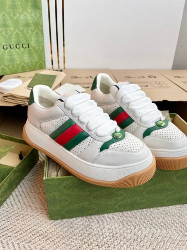 橙子出厂价 Gucci 古驰 胖嘟嘟厚底脏脏鞋 运动鞋 胖丁小脏鞋 休闲鞋板鞋 情侣款 鞋面擦色牛皮拼接经典双G布面料，毛巾布里细腻吸汗透气，垫脚乳胶注塑一体，
