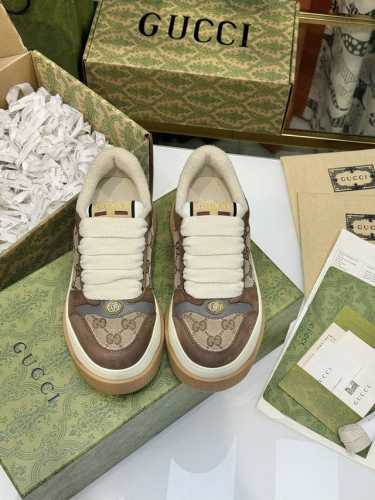 工厂P价P：380女款 Cucci 古奇 Gucci 古驰最新款胖嘟嘟厚底脏脏鞋~~情侣款休闲鞋 鞋面进口小羊皮拼接经典双G布烫钻工艺，丝绸小羊皮内里细腻吸汗透