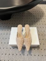 Khaite 24 ss 网纱尖头小跟拖鞋 时髦小猫跟 Gatsby复古浪漫舞会穆勒鞋施华洛世奇水晶 晚宴或者平时出行都是绝美的单品 鞋面：网纱+钻面 大底：真