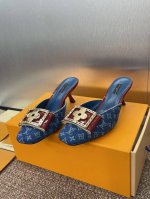 louis Vuitton 2025春夏新款猫跟果冻色女鞋 Lv 字母Logo五金扣方头拼色后空穆勒拖鞋 材质 鞋面进口环保透气老花皮+水染羊皮内里+意大利真皮