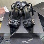 SAIN* LAURENT 圣罗兰YSL 烤漆跟高跟凉鞋经典logo字母设计，上脚超美，原版1:1开模，官网同步 面料：漆皮 垫脚：进口羊皮 鞋底：意大利真皮大