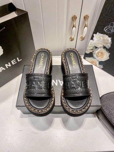 橙子出厂价p chanel 香奈儿 春夏新款 金属链条针织厚底拖鞋 休闲凉拖 码数 35-41