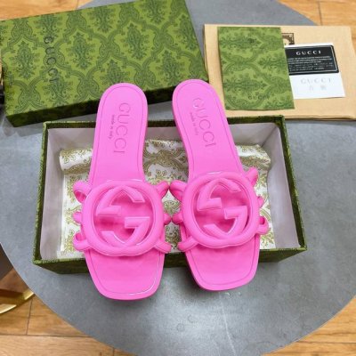 tpu亮光版本 工厂p现货 古驰 古奇拖鞋 gucci 最新款沙滩凉拖鞋一字拖 原版开模双G Logo 原版开模一致 尺码 35-42