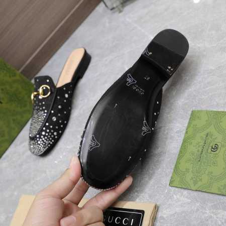 2025专柜同步春夏新款烫钻系列乐福拖鞋Gucci 25S春夏新品双G钻链扣后带凉鞋高跟Guccⅰ 经典女鞋:原版一比一开发，精心调制的鞋楦，面料采用原版质感. - 点击图像关闭