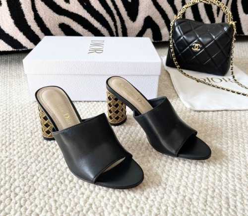 Dior迪奥24新品 CD家lcon 镂空古铜金藤格纹圆跟高跟凉鞋 拖鞋 跟高：4cm 8cm 真皮底 牛皮 size：35-39 40 41定做