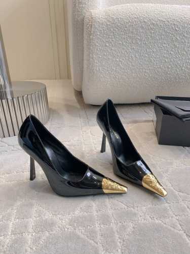 出厂价 SAINT LAUREN* YSL 杨树林新款金属头高跟鞋 小姐姐的美丽尤物高跟鞋 优雅迷人性感 女人味十足 鞋面牛皮 内里垫脚羊皮 意大利真皮大底 跟
