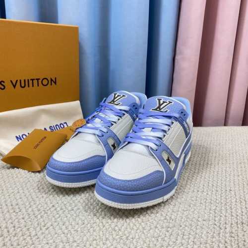LV-Trainer路易-威登 PK市场一切版本 情侣款 走秀新款 篮球板鞋 代购品质 原版1：1开发复刻！！上脚非常舒适 做工精细 鞋面由意大利进口小牛皮拼接