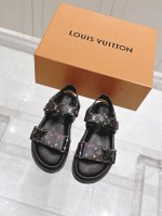 顶级版本：女款 Lv村上隆联名 L家驴牌Bom Dia Comfort系列 魔术贴 牛仔布 老花 凉鞋 平底凉拖鞋 原版购入开发 做货 本款 Bom Dia C