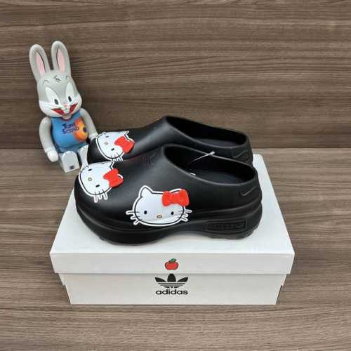 顶级版本Hello Kitty 凯蒂猫 X Adidas Originals Adifom Stan Smith Mule 经典舒适 防滑包头拖鞋 女款 黑红白