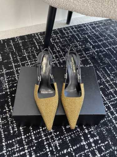 代购级 SAINT LAUREN* YSL 杨树林新款满钻尖头后空高跟鞋 bling bling闪耀奢华 小姐姐的美丽尤物高跟鞋 优雅迷人性感 女人味十足 鞋面