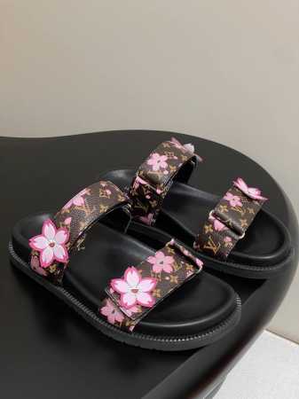 25Ss春夏新款Louis Vuiteeon Lv X Tm Lv Sunset Comfort 平底凉拖 村上隆樱花凉鞋 本款 Lv Sunset Comfo - 点击图像关闭