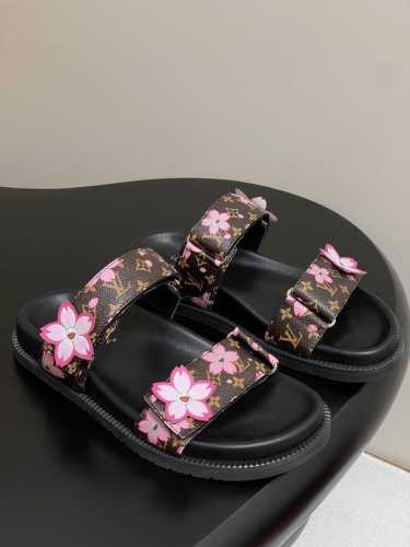 25Ss春夏新款Louis Vuiteeon Lv X Tm Lv Sunset Comfort 平底凉拖 村上隆樱花凉鞋 本款 Lv Sunset Comfo