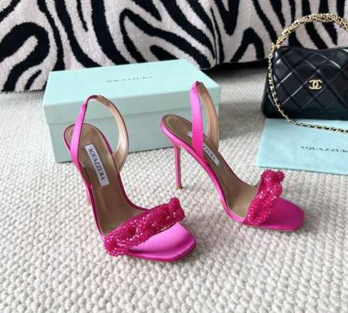 Aquazzura 菠萝24年新款 水晶钻链条高跟凉鞋 丝绸面，羊皮里，真皮底 正码:35-39订做34.40.41.42 跟高:10cm