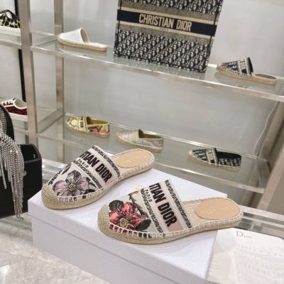 出厂： Dior迪奥 Ssgranville 3D立体刺绣草编渔夫鞋 顶级品质、原版礼盒包装 进口3D立体刺绣老花Logo 纯手工麻绳编织 Size：35-42