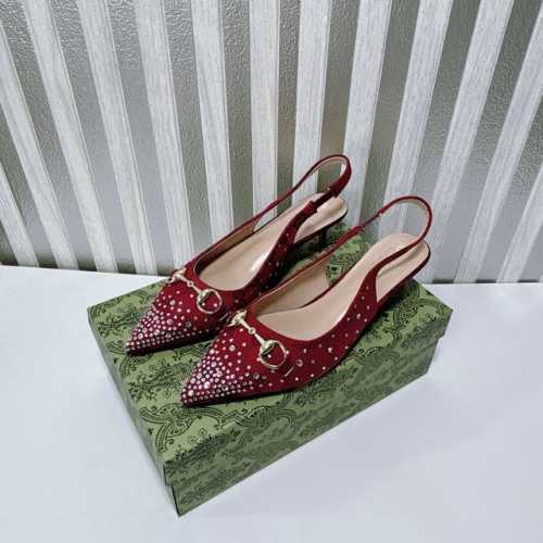 橙子出厂价P 定制款 Gucci 古驰新款 水钻尖头高跟凉鞋 高跟鞋 跟高：平底、4Cm、8Cm 码数：34-42