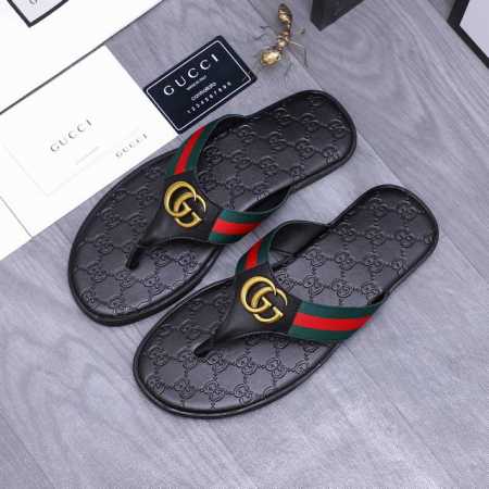 商品商标：Gucci 古驰 人字拖鞋 正码码数: 38-45 46定做不退换 商品材料：精选牛皮拼接织带鞋面 脚背超纤里 橡胶大底 - 点击图像关闭