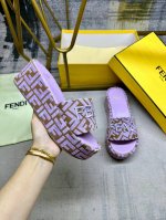 工厂P价 女装女鞋 运动原单 Fendi最新爆款宽带厚底拖鞋，牛仔布材质饰有标志性雪尼尔Ff提花图案，同色皮革鞋垫，同色Fendi丝线刺绣，35-42码