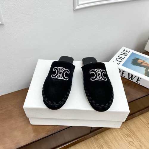 380顶级版本 代购级别 Celine2025早春新款包头拖鞋 凯旋门微标凉鞋赛琳全系列经典配色，百搭M多裙子 裤子，网红搭配不同颜色袜子穿也超级洋气 看似简单