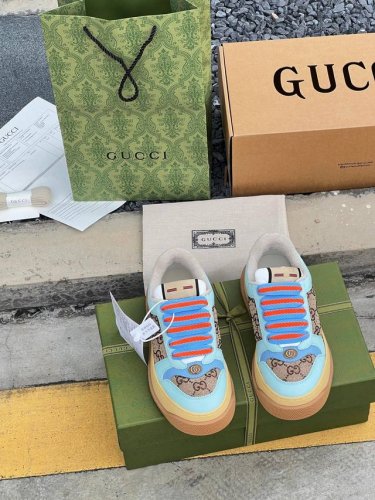gucc Ss新款 G家Screener系列情侣款胖丁胖墩墩小脏鞋面包鞋做旧厚底运动鞋休闲鞋 带钻实价 顶级版本原版购入开发做货 古驰Screener系列运动鞋