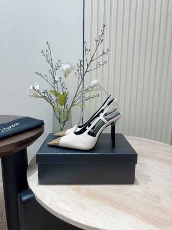 24Ss新款SAINT LAUREN*YSL JEANNE高跟后空凉鞋 露跟高跟鞋，方形金属尖鞋头盖设计，饰以LE CASSANDRE MARTELé，搭配方形 - 点击图像关闭