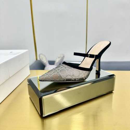 工厂价 Dior 迪奥 2025春夏走秀新款Bling...Bling...水晶鞋 Capture一字带高跟穆勒女鞋 明星同款水钻方头藤格纹图案猫跟拖鞋 市面顶