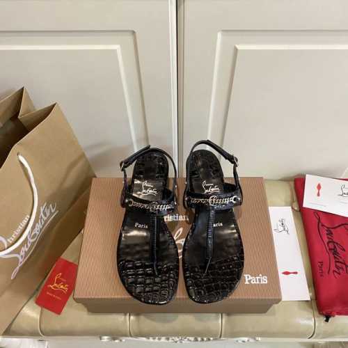 橡胶底 ，真皮底 ，红底鞋Christian Louboutin CL 夹趾拖鞋，鳄鱼纹牛皮面，羊皮里，35-41码 42码定做不退换