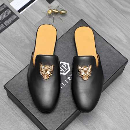 商品商标：Philipp Plein 菲利普-普莱茵] 半拖 拖鞋 正码码数: 38-44 45订做不退换 商品材料：精选 优质牛皮鞋面 牛皮内里 原版大底 - 点击图像关闭