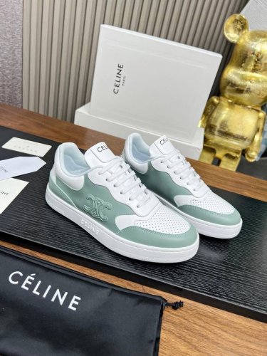 celine赛琳Block Triomphe 运动鞋 block Triomphe牛皮革坡跟运动鞋厚底小白鞋 鞋后帮和侧面压印Celine标志厚底面包鞋简单舒服