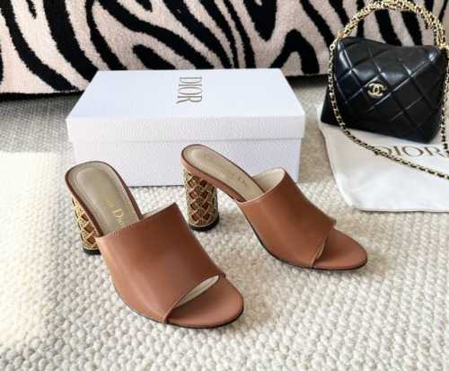 Dior迪奥24新品 CD家lcon 镂空古铜金藤格纹圆跟高跟凉鞋 拖鞋 跟高：4cm 8cm 真皮底 牛皮 size：35-39 40 41定做